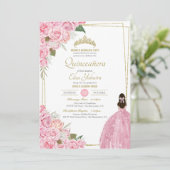 Roze Quinceanera Bloem Roos Quince Elegante Jurk I Kaart (Staand voorkant)