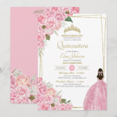 Roze Quinceanera Bloem Roos Quince Elegante Jurk I Kaart (Voorkant / Achterkant)