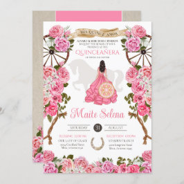 Roze Quinceanera Elegant Roos Charro Birthday Kaart