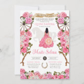 Roze Quinceanera Elegant Roos Western Charra Kaart (Voorkant)