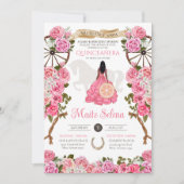 Roze Quinceanera Elegant Roos Western Charra Kaart (Voorkant)