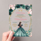 Roze Quinceañera Emerald Groen Gouden Kroon Bloeme Acryl Uitnodigingen (Insitu (Draagbaar))