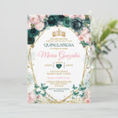 Roze Quinceañera Emerald Groene Mexicaanse Vlinder Kaart (Staand voorkant)
