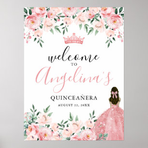 Roze Quinceanera-feestwelkomstbord Poster