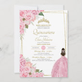 Roze Quinceanera Floral Roos Quince Elegant Gown I Kaart (Voorkant)