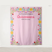 Roze Quinceanera-foto-achtergrond Mexicaans feest Wandkleed (Voorkant)
