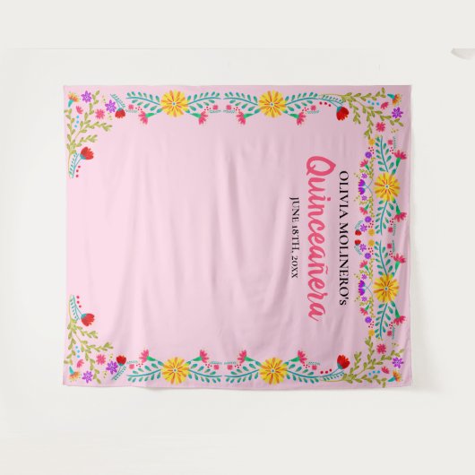 Roze Quinceanera Foto: Mexicaanse Partij Wandkleed (Voorkant (horizontaal))
