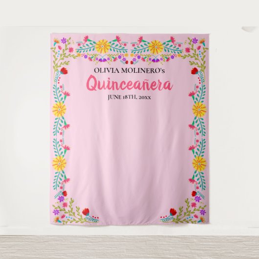 Roze Quinceanera Foto: Mexicaanse Partij Wandkleed (Voorkant)