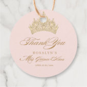 Roze Quinceanera Gold Tiara Bedankjes Labels (Achterkant)