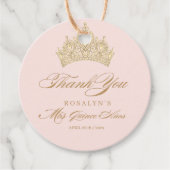 Roze Quinceanera Gold Tiara Bedankjes Labels (Voorkant)