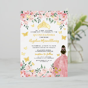Roze Quinceanera Goud Folie Uitnodiging