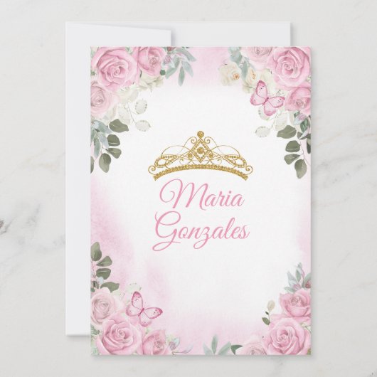 Roze Quinceañera Gouden Kroon Mexicaanse Vlinder Kaart (Achterkant)