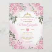 Roze Quinceañera Gouden Kroon Mexicaanse Vlinder Kaart (Voorkant / Achterkant)