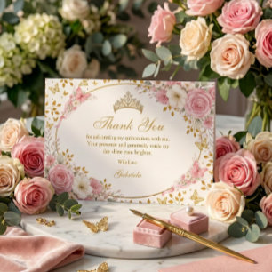 Roze Quinceañera Gouden Vlinder Bedankkaart