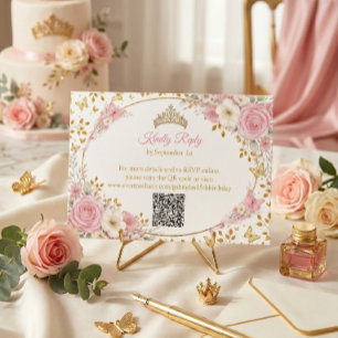 Roze Quinceañera Gouden Vlinder RSVP Kaartje