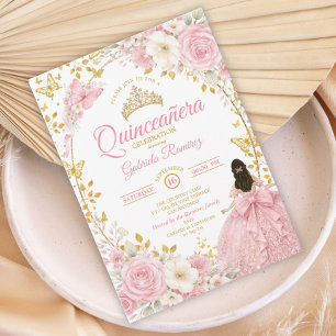Roze Quinceañera Gouden Vlinder Uitnodiging