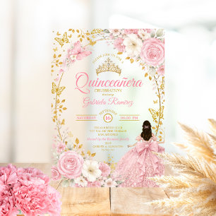 Roze Quinceañera Gouden Vlinder Uitnodiging
