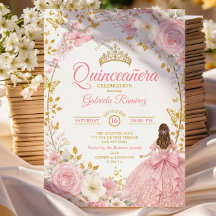 Roze Quinceañera Gouden Vlinder Uitnodiging