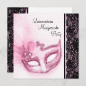 Roze Quinceanera Masquerade Party Kaart (Voorkant / Achterkant)