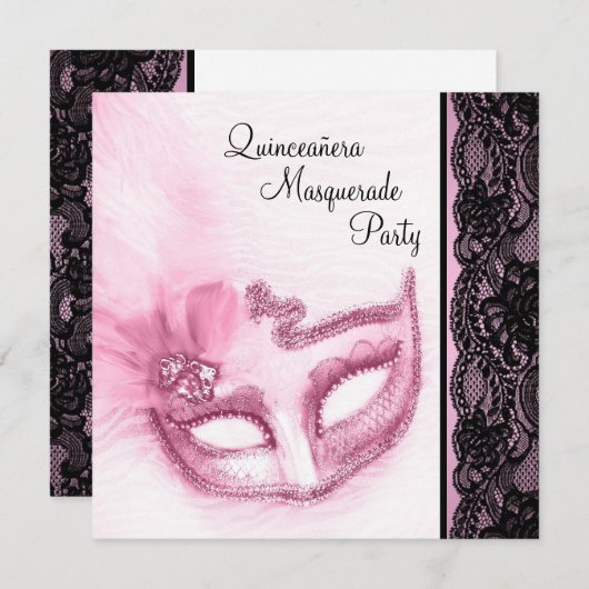 Roze Quinceanera Masquerade Party Kaart (Voorkant / Achterkant)