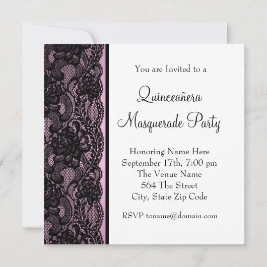 Roze Quinceanera Masquerade Party Kaart (Achterkant)