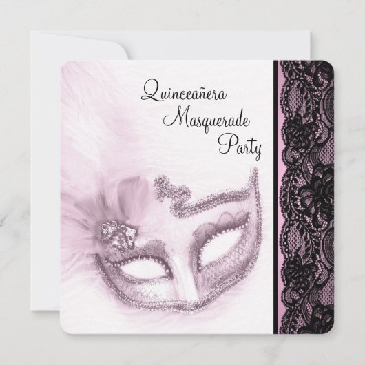 Roze Quinceanera Masquerade Party Kaart (Voorkant)
