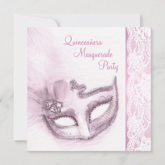 Roze Quinceanera Masquerade Party Kaart (Voorkant)