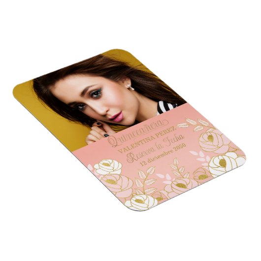 Roze Quinceanera met Gold Spanish Save the Date Magneet (Rechterzijde)