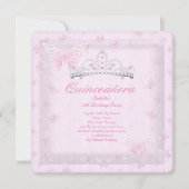 roze Quinceanera Partij Tiara Butterflies 2 Kaart (Voorkant)