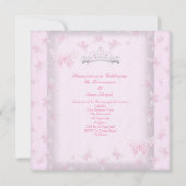 -roze Quinceanera-partij Tiara Butterflies Kaart (Achterkant)