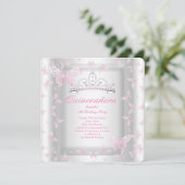 -roze Quinceanera-partij Tiara Butterfly Kaart (Staand voorkant)