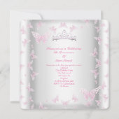 -roze Quinceanera-partij Tiara Butterfly Kaart (Achterkant)