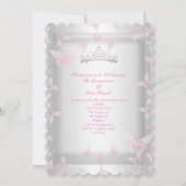 -roze Quinceanera-partij Tiara Butterfly Kaart (Achterkant)