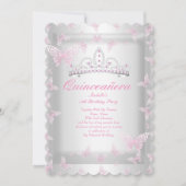 -roze Quinceanera-partij Tiara Butterfly Kaart (Voorkant)