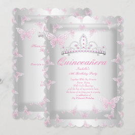 -roze Quinceanera-partij Tiara Butterfly Kaart