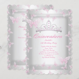 -roze Quinceanera-partij Tiara Butterfly Kaart