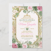 Roze Quinceañera Salie Groen Gouden Kroon Vlinder Kaart (Voorkant)