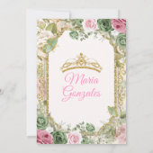 Roze Quinceañera Salie Groen Gouden Kroon Vlinder Kaart (Achterkant)