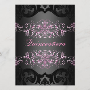 Roze Quinceañera Sneeuwvlok Damast Verjaardagsuitn Kaart