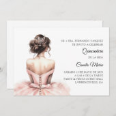 Roze Quinceañera Spaanse uitnodiging (Voorkant / Achterkant)