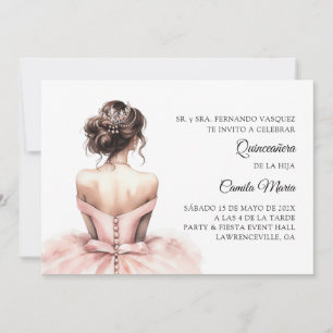 Roze Quinceañera Spaanse uitnodiging