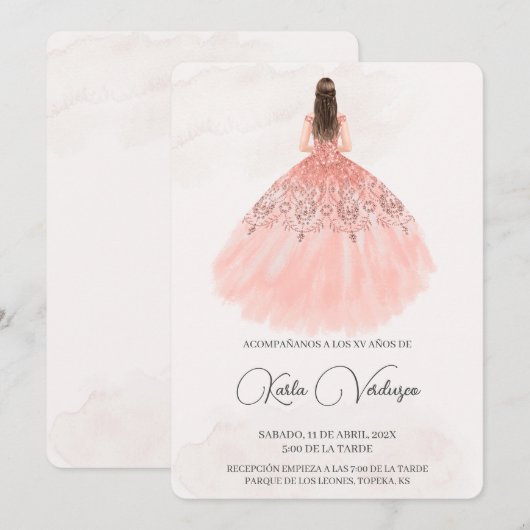 Roze Quinceañera uitnodiging (Voorkant / Achterkant)