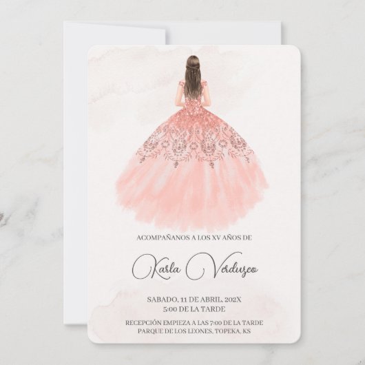 Roze Quinceañera uitnodiging (Voorkant)