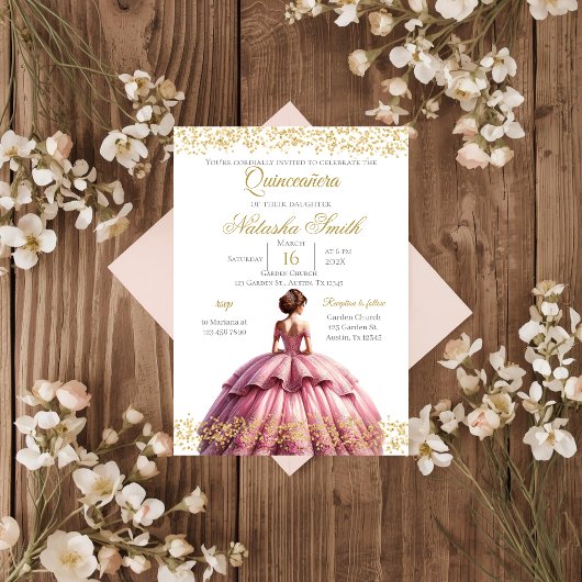 Roze Quinceanera uitnodiging