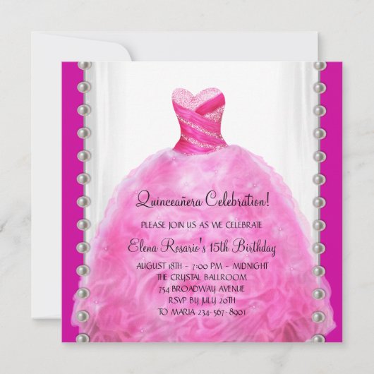 Roze Quinceanera Uitnodiging (Voorkant)