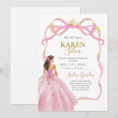 Roze Quinceanera Uitnodiging (Voorkant / Achterkant)