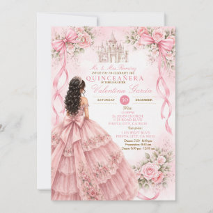 Roze Quinceañera uitnodiging met strik