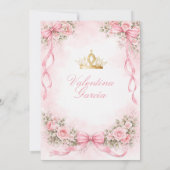 Roze Quinceañera uitnodiging met strik (Achterkant)
