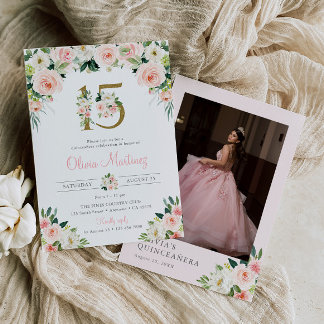 Roze Quinceañera Verjaardag Uitnodiging Foto Bloem