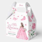 Roze Quinceañera Vlinder en Rozen Bloemen Bedankdoosjes (Voorkant)